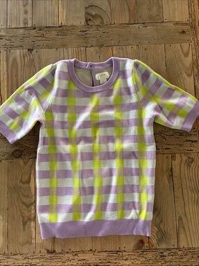 Maeve Lavender & Lime Check Short Sleeve Sweater